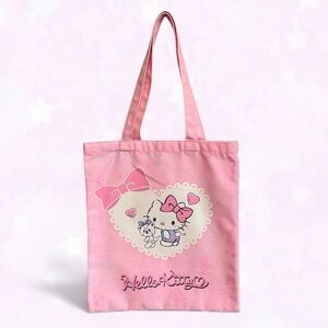Hello Kitty Pink Bow Heart Canvas Tote Bag